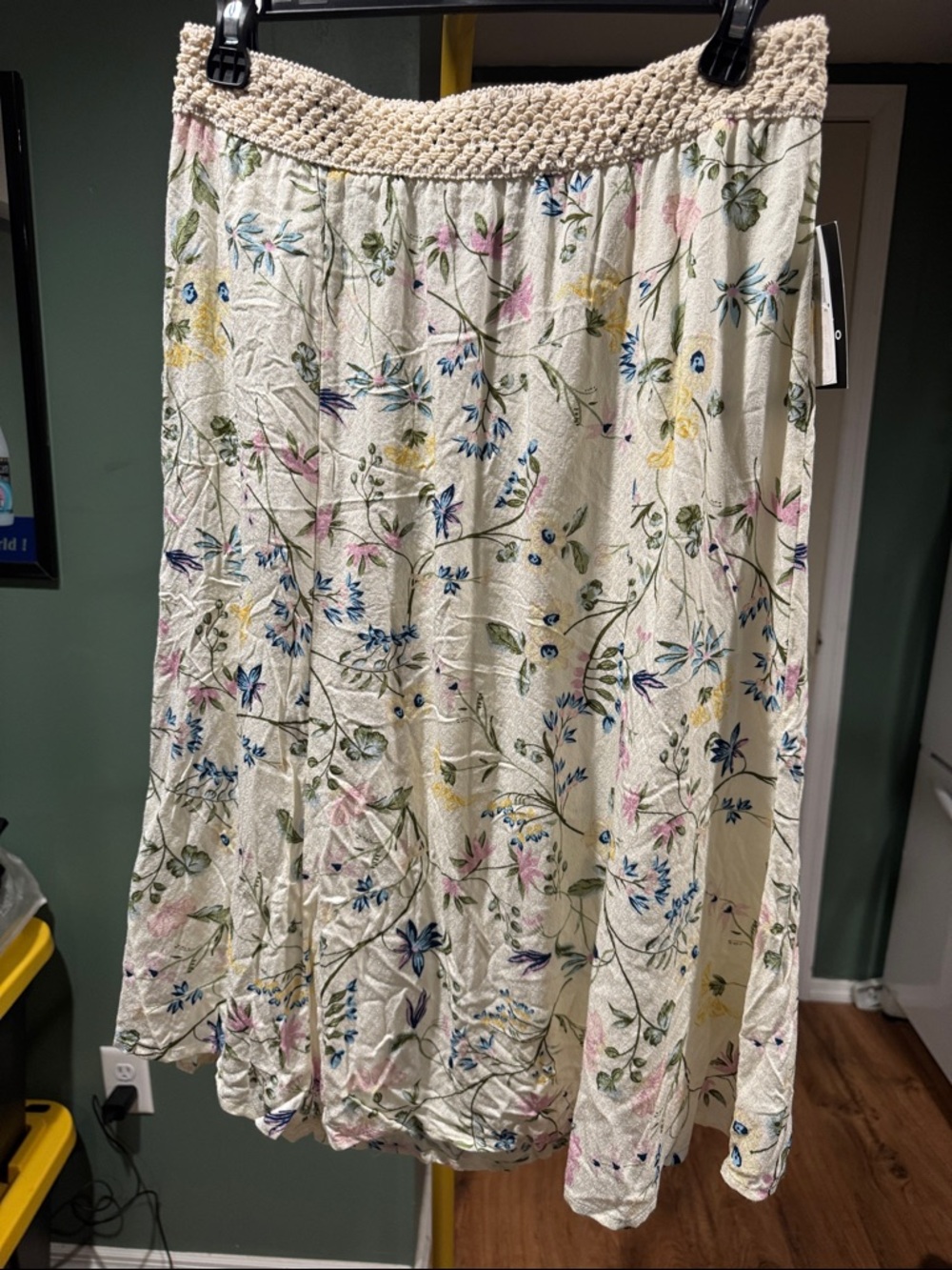 I.N. Studio Cream Floral Maxi Skirt with Crochet Waistband